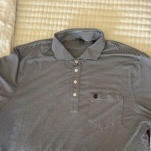 G/FORE Black and White Striped Polo Shirt